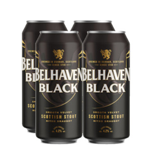Stout: Belhaven Black Scottish Stout Nitro Draught 4.2% 440ml Can - 4 Pack
