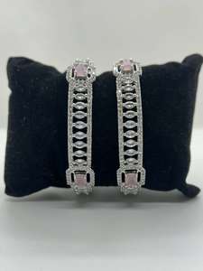 Products: STYLISH LATEST DESIGN AMERICAN DIAMOND WITH LIGHT PINK COLOR STONE BANGLES SETS – Unique Ethnic Wear