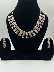 Products: Beautiful Rose Golden American Diamond Stone Studded Necklace Set – Unique Ethnic Wear