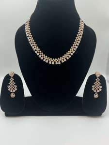 Products: Rose Gold Plated Necklace with Peach color AD American Jewellery Sets – Unique Ethnic Wear