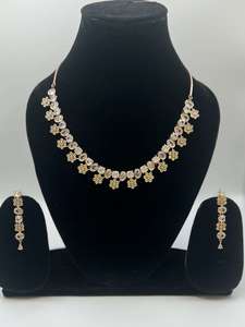 Products: Gold flower necklace American Diamond Set – Unique Ethnic Wear