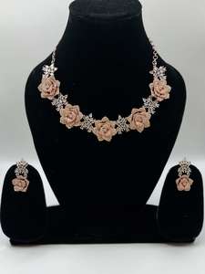 Products: Rose gold flower diamond necklace Set – Unique Ethnic Wear