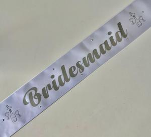 Bridesmaid Sash - White with Silver *NEW FABRIC*