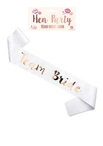 Hen Party Sashes: Team Bride Sash - White/Rose Gold