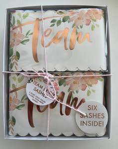 Hen Party Sashes: Hen Party Sashes - Team Bride - Floral & Rose Gold (Pack of 6)