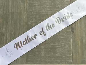 Mother of the Bride Sash - White with Silver *NEW FABRIC*