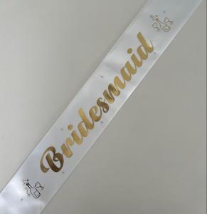 Hen Party Sashes: Bridesmaid Sash - White with Gold *NEW FABRIC*