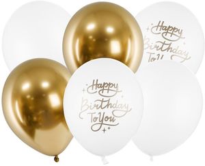 Kids Partyware: Happy Birthday Balloons (6) - Gold theme (30cm)