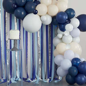 Blue, Cream & Silver Balloon and Streamer Kit (70 Balloons)