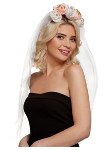 Bride To Be Accessories: Floral Bride to Be Veil with Flowers - Pink/White