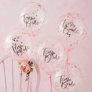 Hen Party Decorations: Team Bride Confetti Balloons (5) - Rose Gold (12 inch)