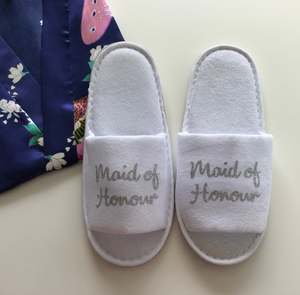 Hen Party Accessories: Maid of Honour Slippers - Silver Glitter Script, Style B