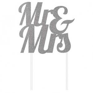 Weddings: Silver Glitter 'Mr & Mrs' Cake Topper