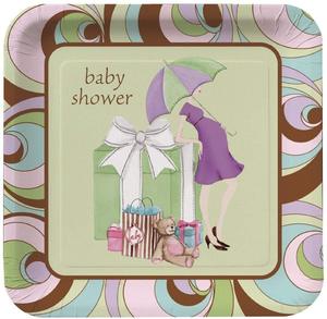 Vintage Inspired: Baby Shower Square Plates (8) - Shopping