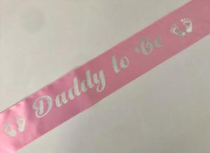 Daddy to Be Sash - Pale Pink with Silver *NEW FABRIC*