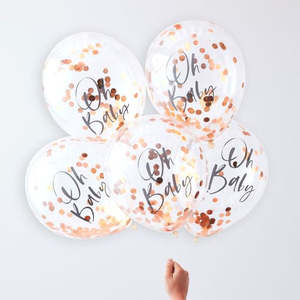 Rose Gold Themed Baby Shower: Oh Baby Confetti Balloons (5) - Rose Gold (12")