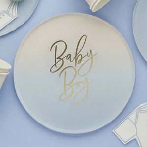 Pale Blue & Gold Foiled Baby Shower Plates (8)