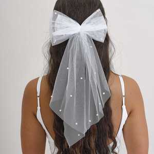 Hen Party - White Hair Bow (Veil Alternative)