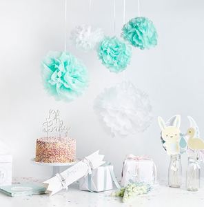 Ready to Pop Paper Pom Poms - Mint and White