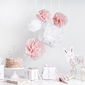 Puffs Bring Your Party Decor To Life: Ready to Pop Paper Pom Poms - Pink and White