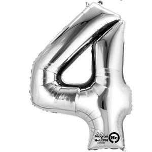 Jumbo Number 4 Balloon - Silver
