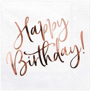 Happy Birthday Napkins - Rose Gold & White (20)
