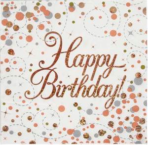 Happy Birthday Napkins (16) - Rose Gold Fizz