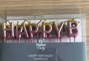Rose Gold Birthday Decor: Happy Birthday Candles - Rose Gold Ombre