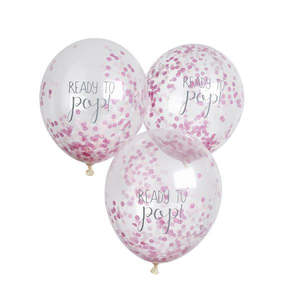 Ready to Pop Baby Shower Confetti Balloons (5) - Pink (11")