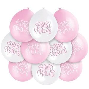 Baby Shower Balloons (10) - Pink & White (9")