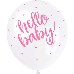 Pink Balloons: Hello Baby Balloons (5) - Pink (12")