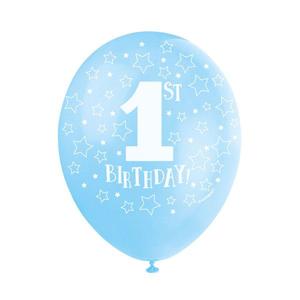 Blue Balloons: 1st Birthday Balloons (5) - Pale Blue (12")