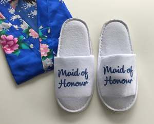 Maid of Honour Slippers - Blue Glitter Script, Style C