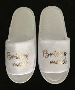Bridal Party Slippers: Bridesmaid Slippers - Gold Metallic Script, Style C