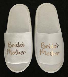Bridal Party Slippers: Bride's Mother Slippers - Gold Metallic Script, Style C
