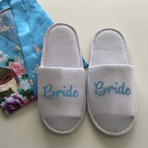 Bride Slippers - Light Blue Glitter Script, Style C
