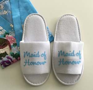 Bridal Party Slippers: Maid of Honour Slippers - Light Blue Glitter Script, Style C