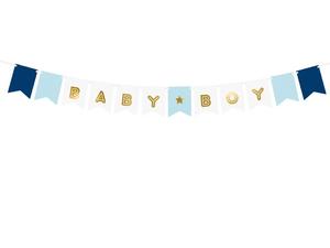 Blue Baby Shower Party Supplies: Boy Baby Shower Banner - Gold Script