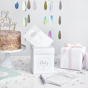 Pastel Baby Shower: Ready to Pop Baby Shower Prediction Postbox and Cards