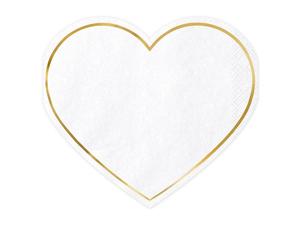 Heart Shaped Napkins (20) - White and Gold