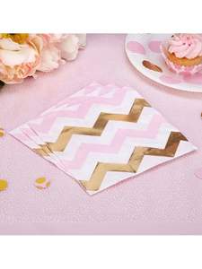 Pink and Gold Chevron Napkins (16)