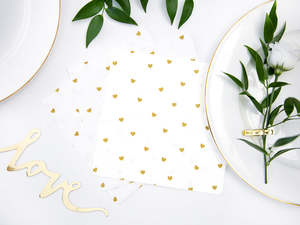 Heart Napkins (20) - White and Gold
