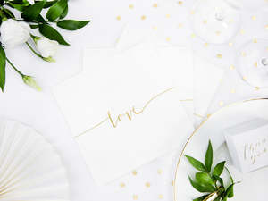 Love Napkins (20) - White & Gold (33cm)