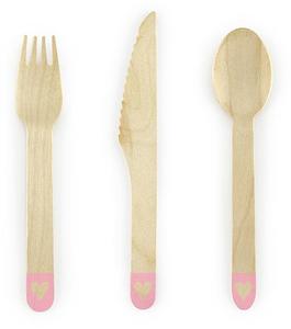 Wooden Cutlery - Pink Heart (18 Pieces)
