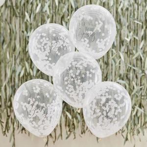 Hey Baby Confetti Balloons (5) - White (12")