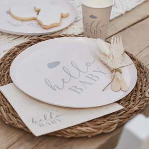 Eco Friendly Baby Shower Parties: Hello Baby - Neutral Party Plates (8)