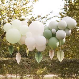 Sage Balloon Garland with Palm Spear Fans