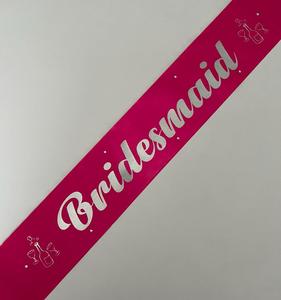 Bridesmaid Sash - Hot Pink with Silver