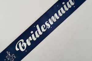 Bridesmaid Sashes: Bridesmaid Sash - Navy with Silver *NEW FABRIC*