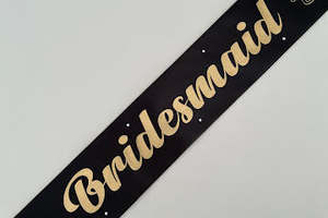 Bridesmaid Sashes: Bridesmaid Sash - Black with Gold *NEW FABRIC*